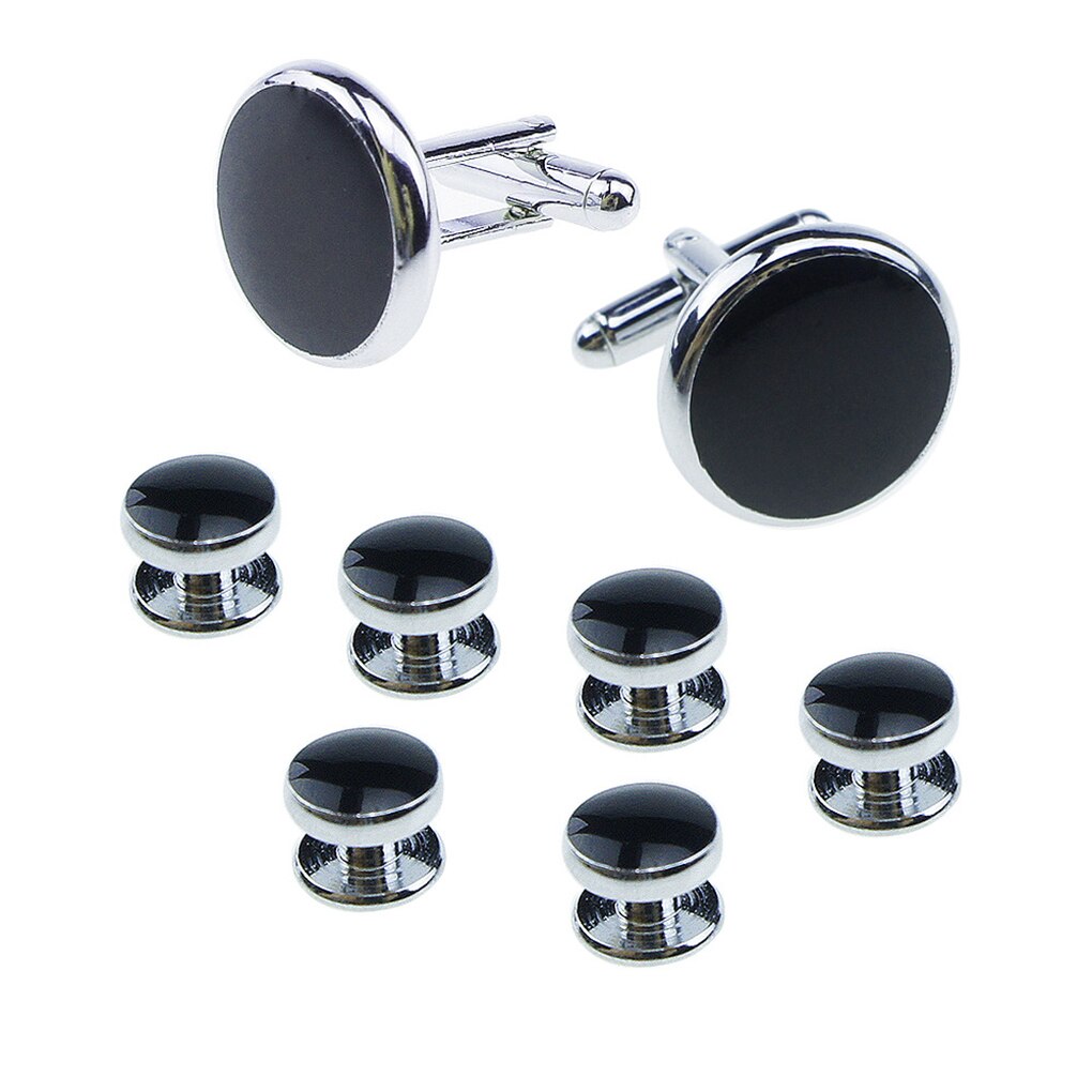 8PCS/Set Retro Round Shape Oil Cufflinks Stud Plated Geometric Sleeve Cuff Button Shirt Jewelry: NO.3