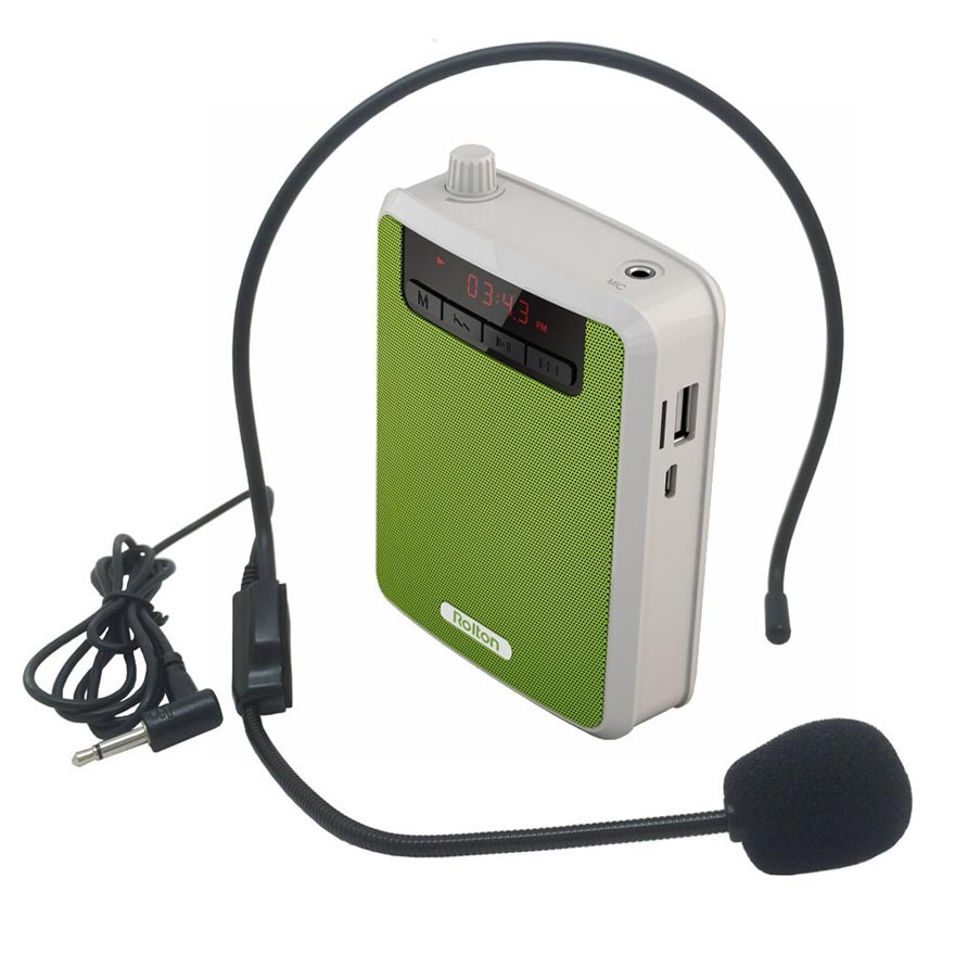 Rolton K300 Portable Megaphone Voice Amplifier Band Waist Radio Clip Support FM TF MP3 Speaker Power Bank Tour Guides, Teachers: green