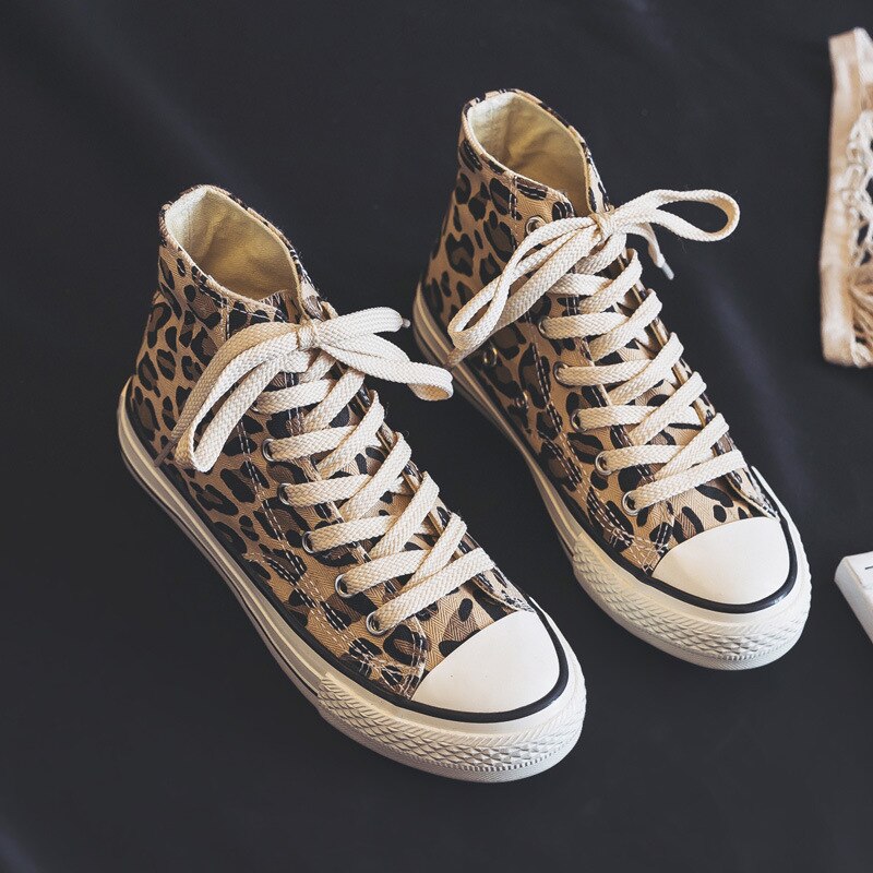 Pigesko leopard tiger sneakers lav top høj gummisko god 35-40 flad hæl snøre klassiske basic casual sko chic