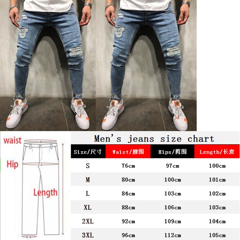 Men Ripped Skinny Jeans Biker Hole Pencil Pants Slim Fit Denim Street Men's clothing