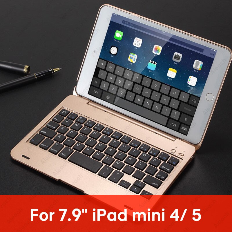 AIEACH 130° Smart Folio Keyboard Case For iPad Air 1 2 Mini 5 4 3 Cover With Sleep/Wake For iPad 5th 6th Pro 9.7 Case: mini 4 5 Gold