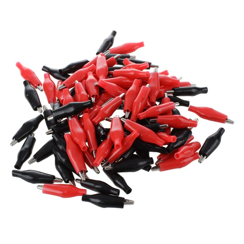100 Pcs Croc Clip Voor Test Leads Zwart/Rode Krokodil Clips: Default Title