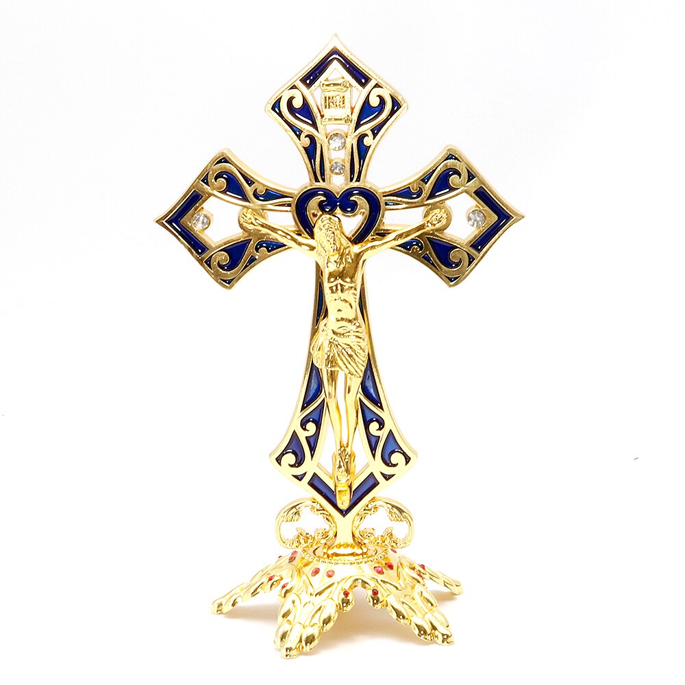 Katholieke Jezus Kruis Heilig Christendom Vergulde Blauw Heilig Hart Liefde Fire Cruces Jesus Cristo Crucifixo Kerk Decor Religioso