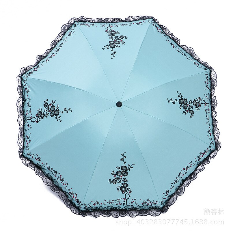 Opvouwbare Parasol Afdrukken Kant Paraplu Vrouwen Zwart Rubber Paraplu Uv Bescherming Zonnescherm Patio Paraplu Paraplu: Lake Blue