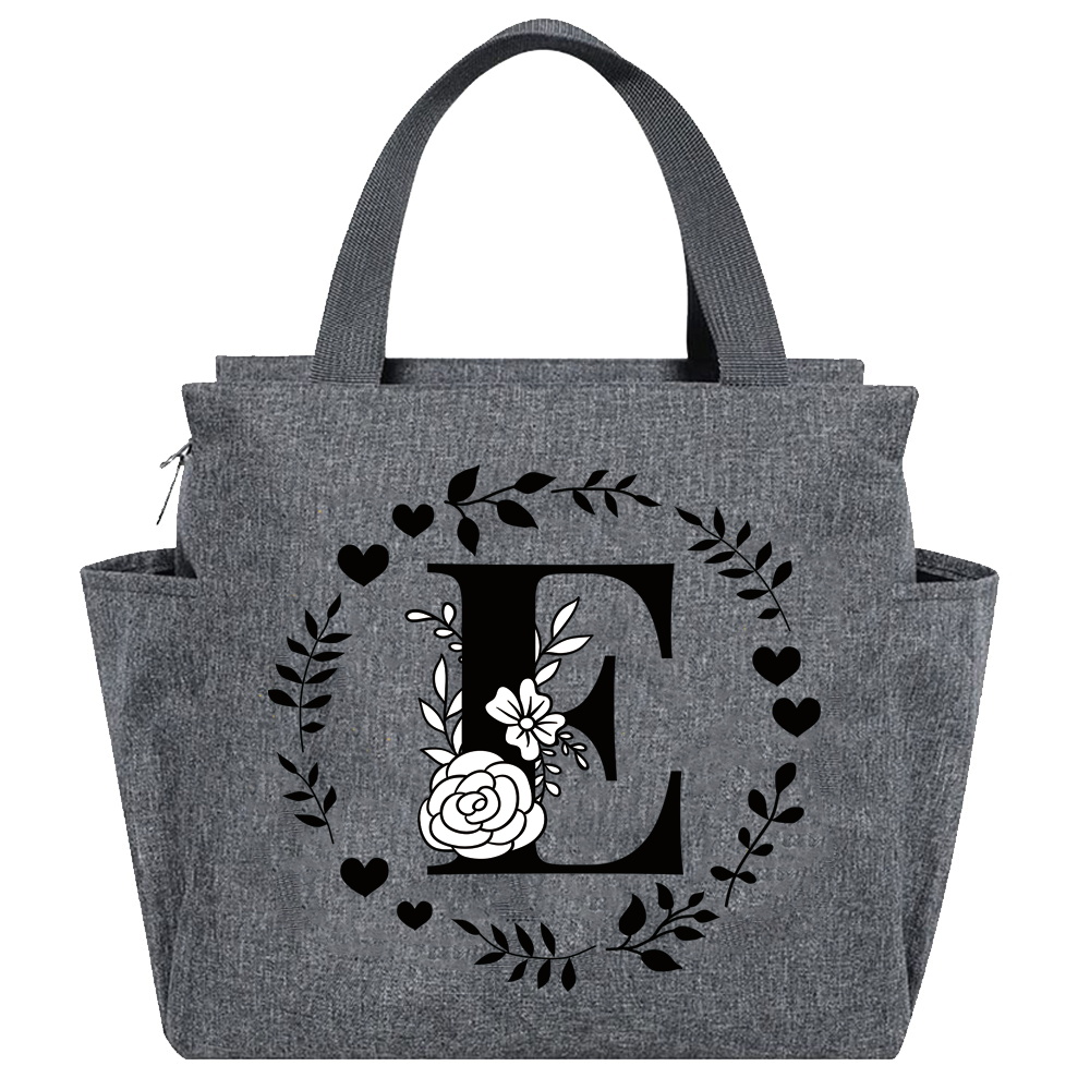 Lunch Bag Aesthetic Thermal Bag Grey Color Pocket Cute Sweet Garland Letter Series Printing Tote Food Storage Bag Convenient Kid: Clear