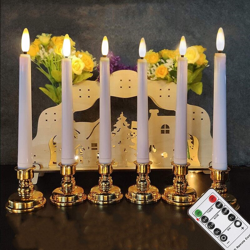 Remote controlled Flickering LED Taper Candle light Battery Operated 4h/6h timer 3D flame Wedding Home Bar party Lighting Decor