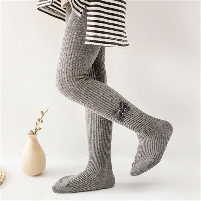 0-24M Girls Kids Tights Pantyhose Solid Cotton Bow Knitted Winter Warm Tights Party School Leg Warmers
