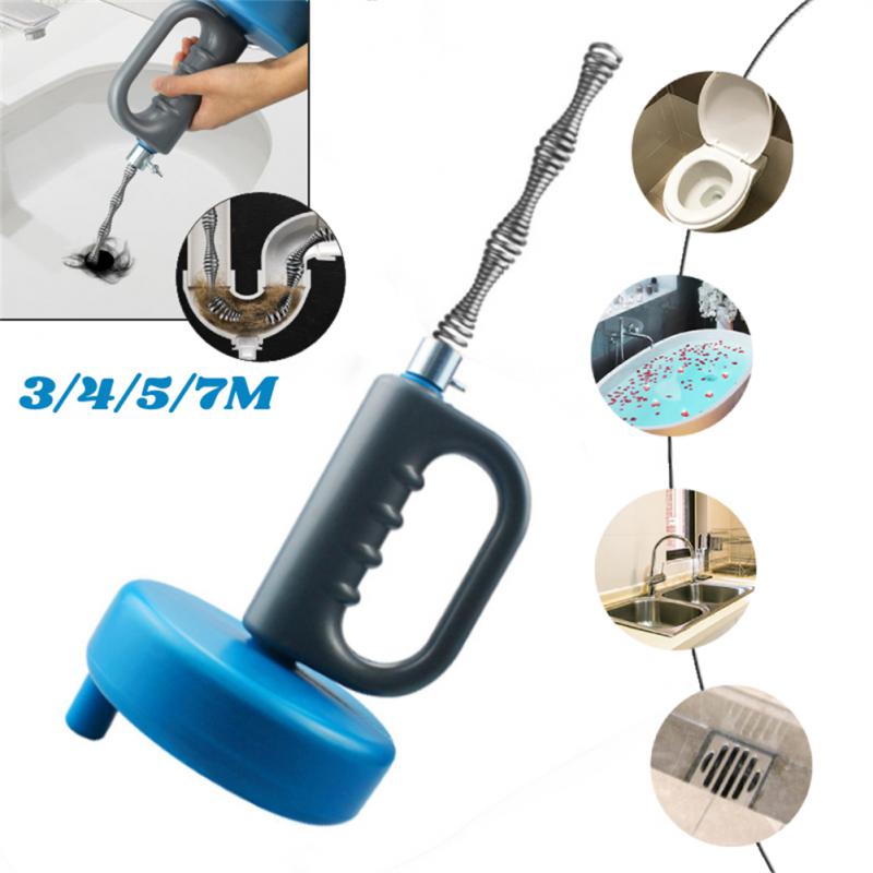 Kitchen Toilet Sewer Blockage Hand Tool Pipe Dredger Drains Dredge Drill-Powered Extendable 3/4/5/7M Auger Snake Rod Pipe Dredge