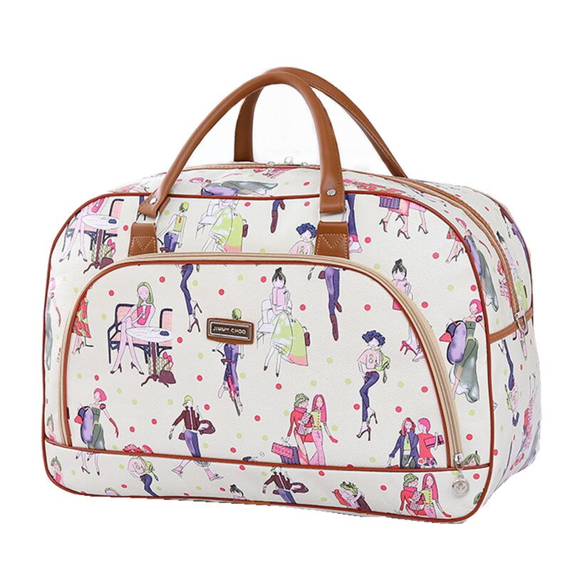 Kvinder rejsetasker pu læder stor kapacitet vandtæt print bagage duffeltaske afslappet rejsetasker