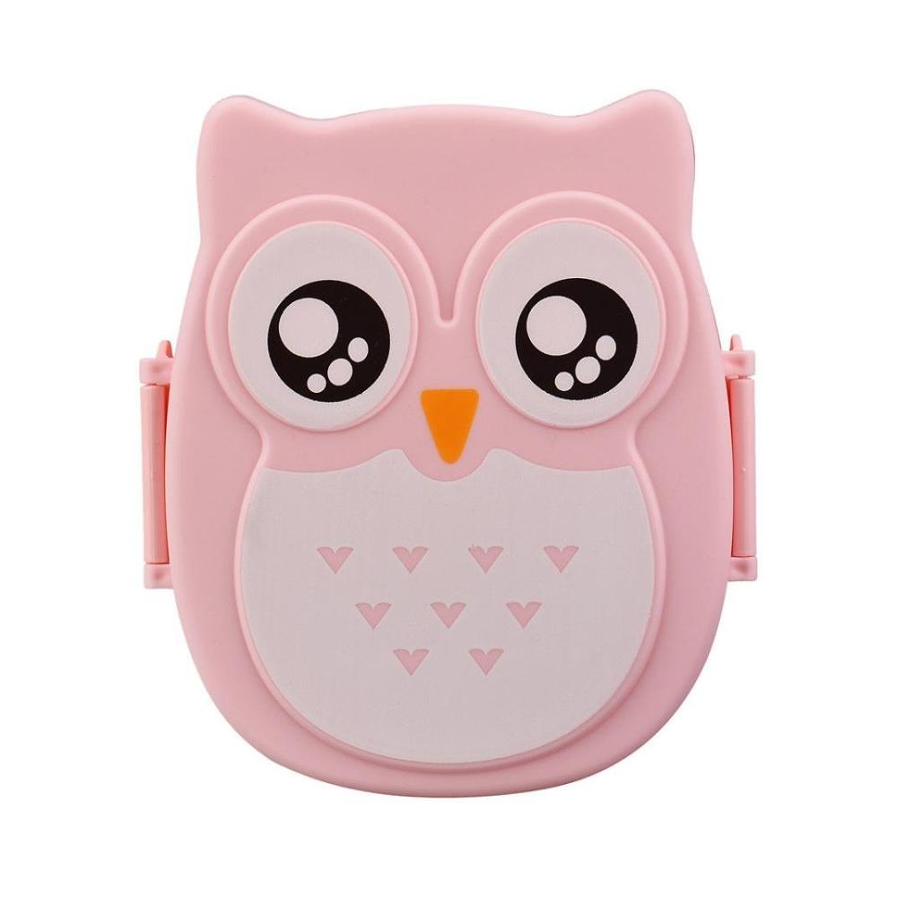 Brand Kawaii Candy Color Owl Lunch Box Microwave Oven Bento Container Case Dinnerware Children's Birthday (00097): Red