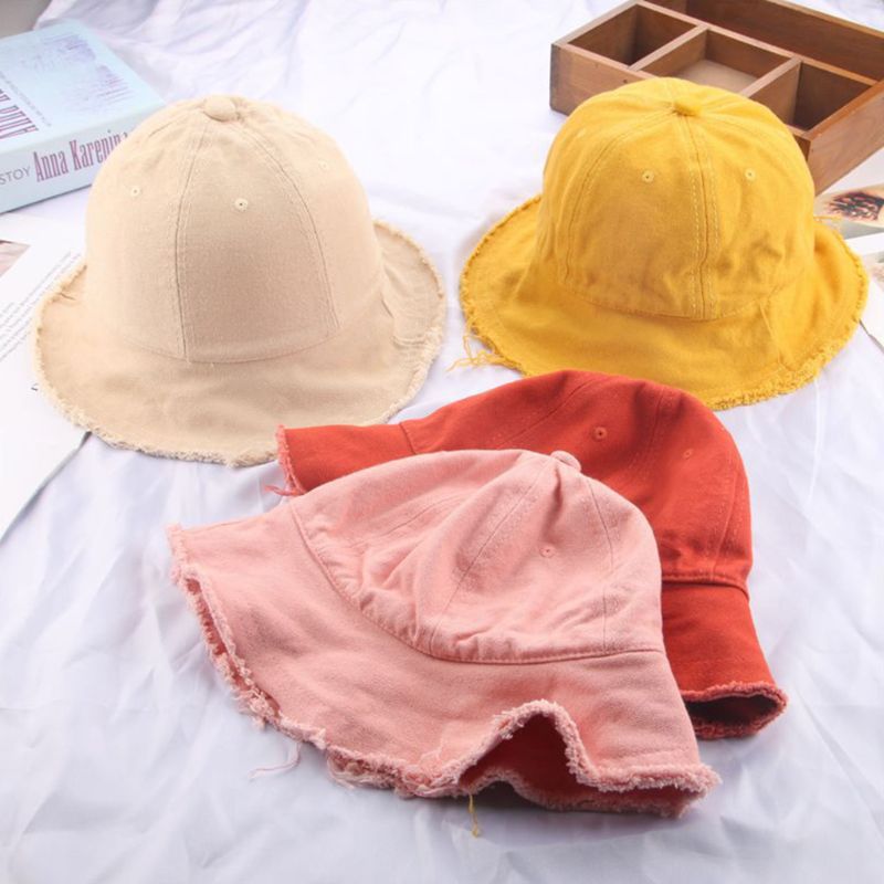 Chapeau en coton pour enfants en bas âge | Chapeau de seau floqué, couleur unie, Vintage, glands délavés à franges, large bord, Hip Hop enfant, chapeau de pêcheur