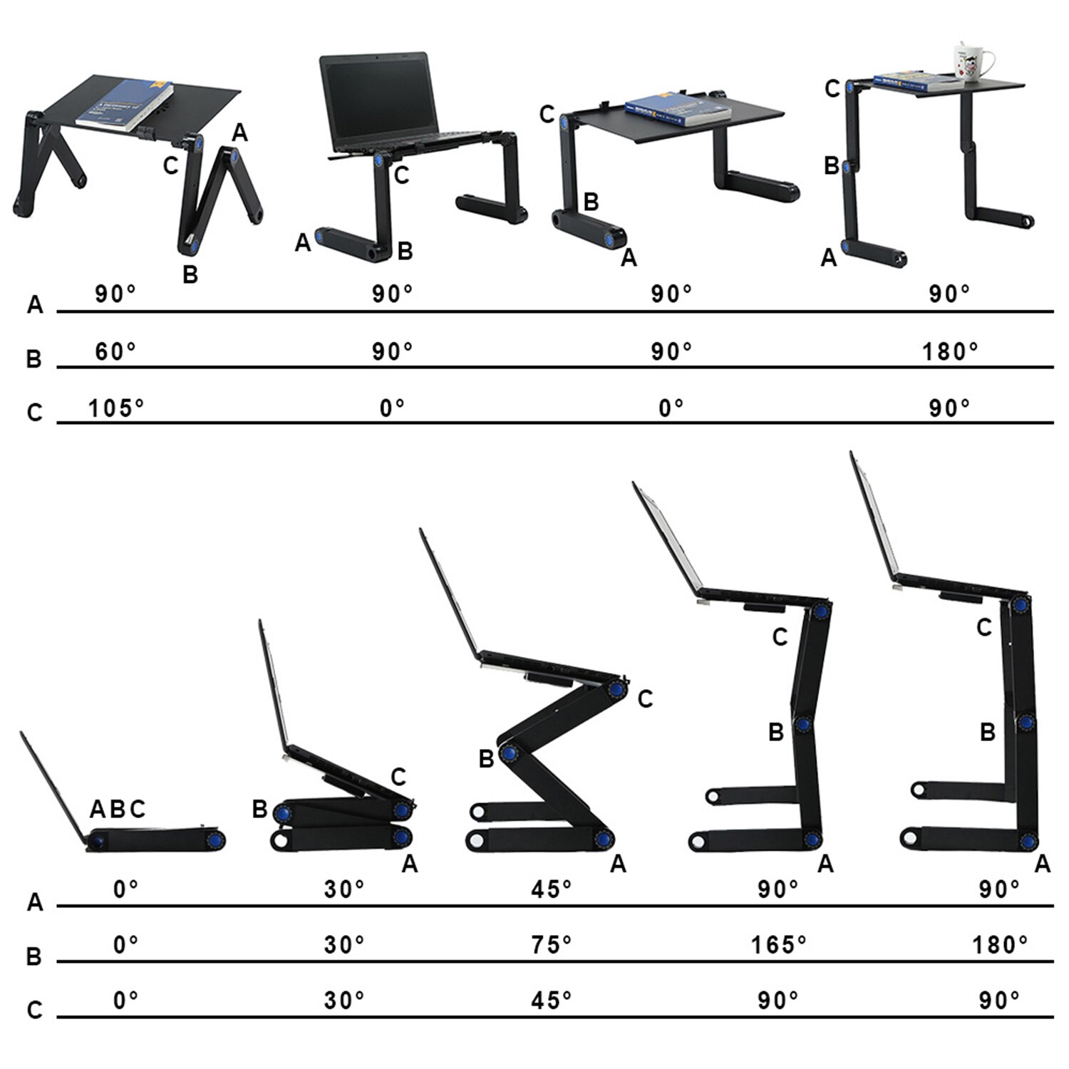 Justerbart aluminiumsbord til bærbar datamaskin, sammenleggbart ergonomisk stativ, bærbart skrivebord, bærbar bordstativ, runde skrivebord med musematte