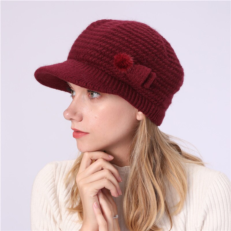 Winter Hat for Women Ladies Knitted Crochet Warm Slouchy Knit Baggy Ski Newsboy Caps Casual Plain Sweet casquette: C