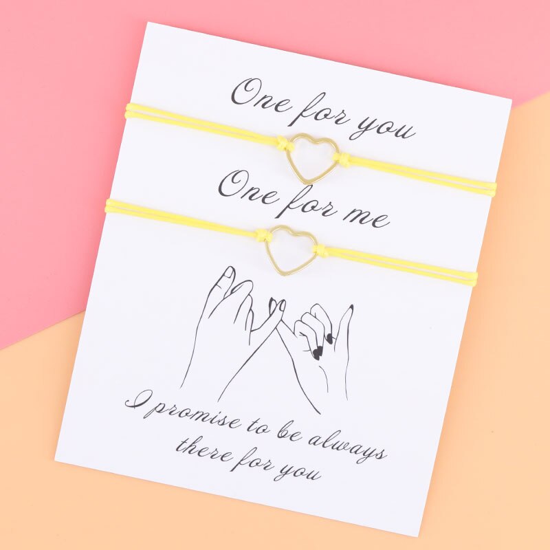 2Pcs/Set Adjustable Gold Heart Rope Bracelet Simple Gold Heart Couple Bracelet Women Men Red String for His &Her BFF: Yellow