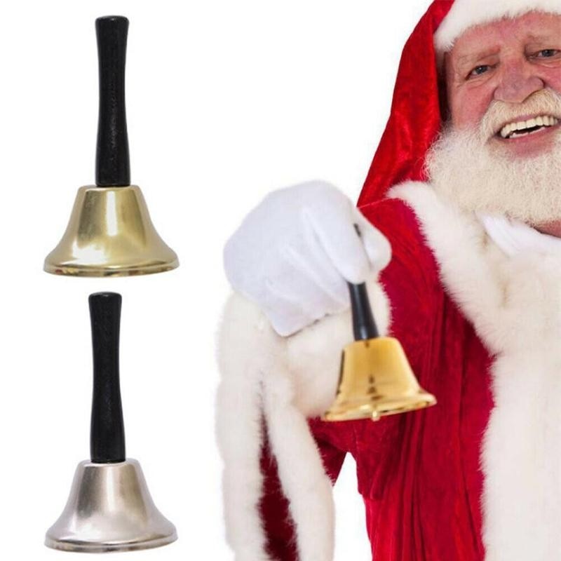 1Pcs Metalen Hand Bel Met Houten Handvat Kerstman Jingle Bells Vrolijk Kerstfeest Decor Party Viering Rammelaar Metalen Hand bell