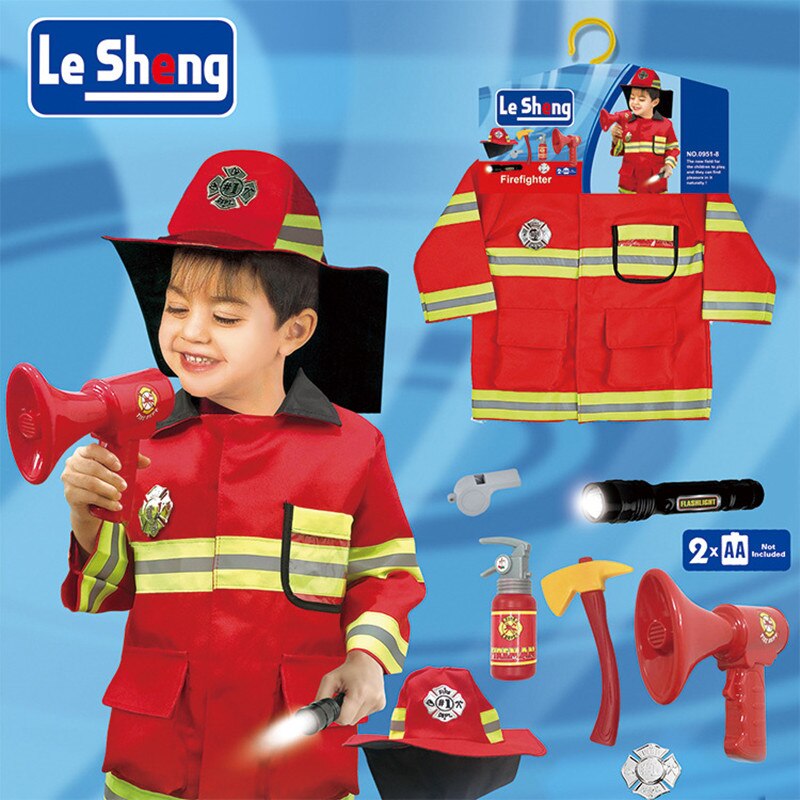 8Pcs/Lot Firemen Costume Role Pretend Play Toys Dress Up Set for Children Kids Playing Stage Property Party Festival Show Suit