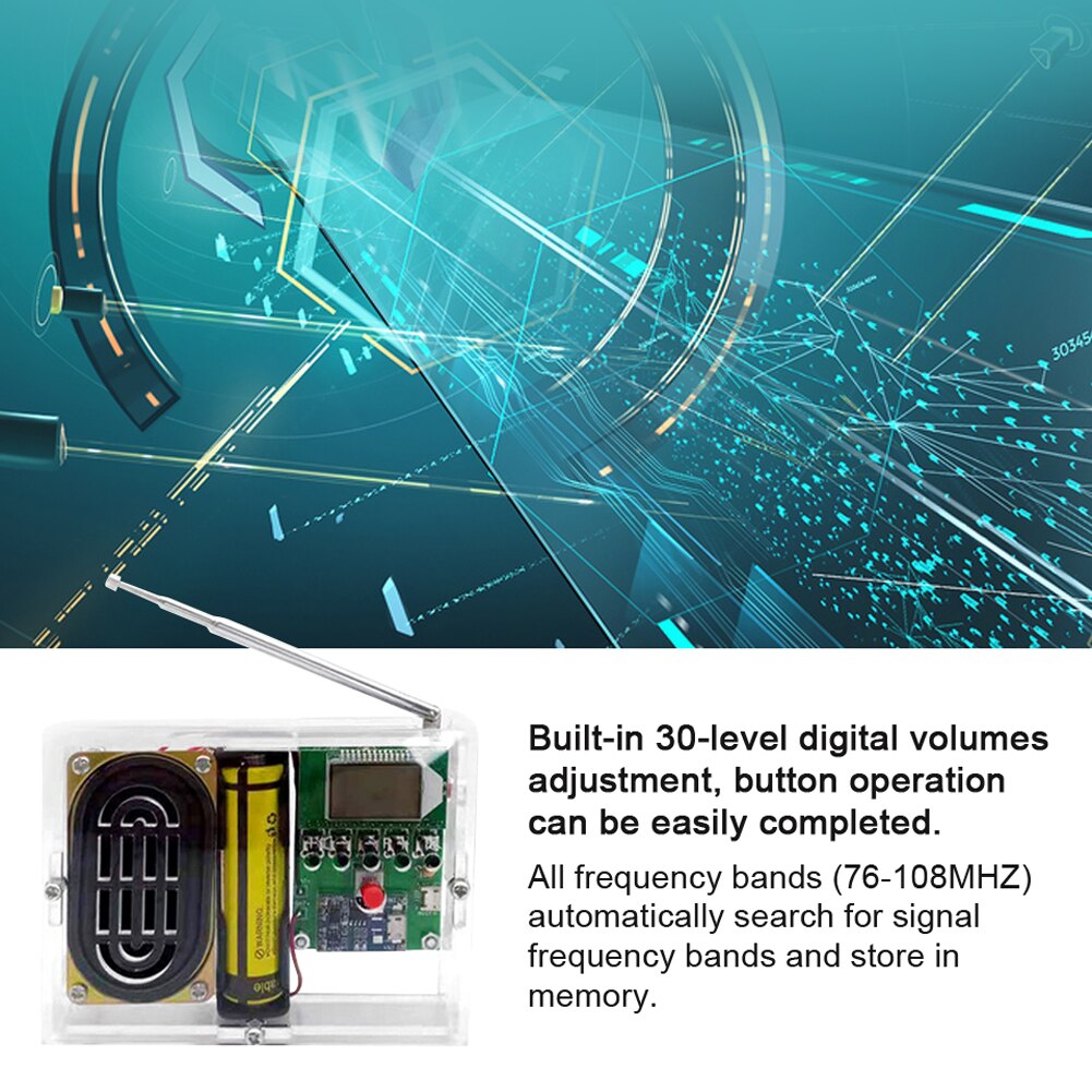 76-108MHz Radio set Automatically Adjust FM DIY Radio Set LCD Display Radio ith Power Amplifier Antenna Parts with Cover