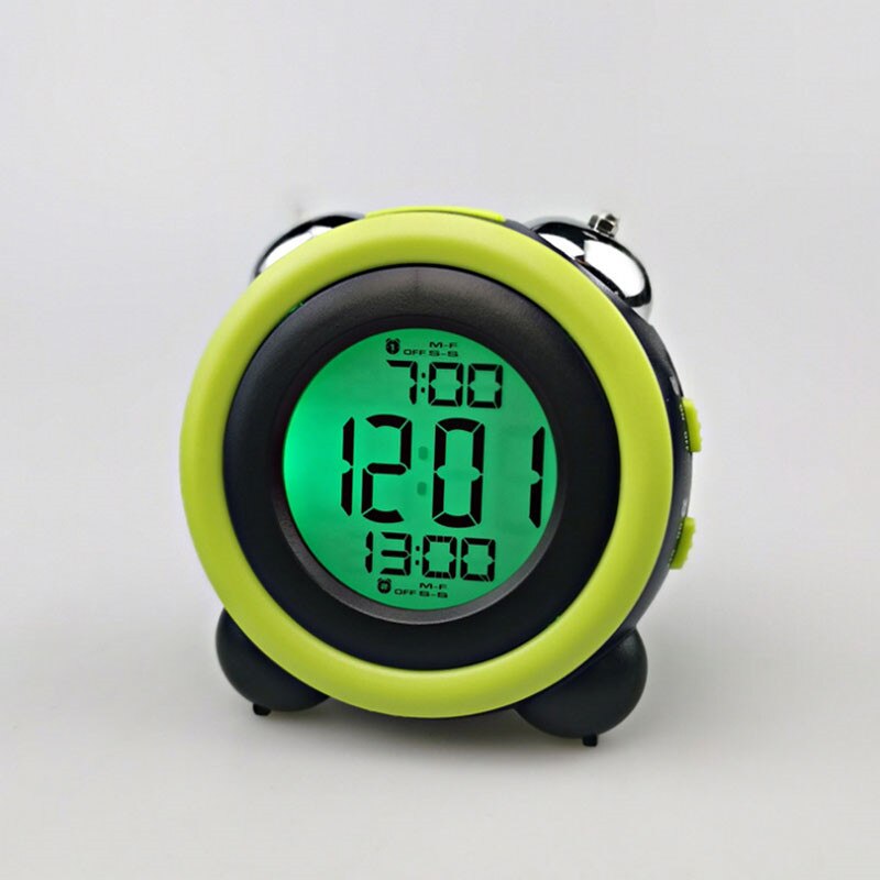 Color Screen Electronic Clock Loud Alarm Clock Alarm Multi-group Alarm Clock LED Big Ring Clock: Green