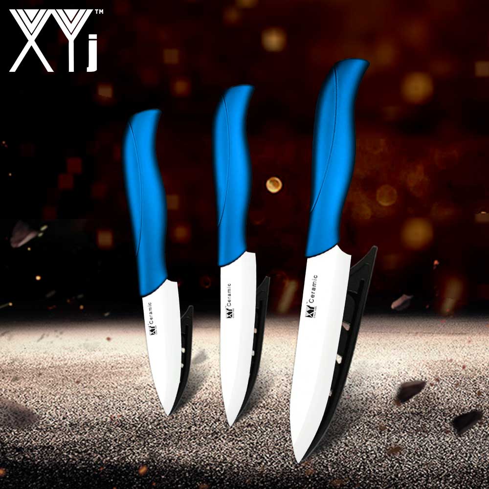 Xyj kök keramiska kniv set 3 " paring 4 " utility 5 " skivare matlagning keramiska knivar skarpt blad bekvämt handtag kockar verktyg: Blå h vit b