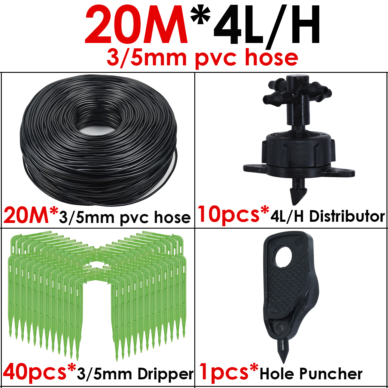 Greenhouse 40M/20M 4-Way 4L Drip Arrow Irrigation Transmitter Dripper Sprinkler irrigation System Potted Planting Yard 10/20sets: WHITE