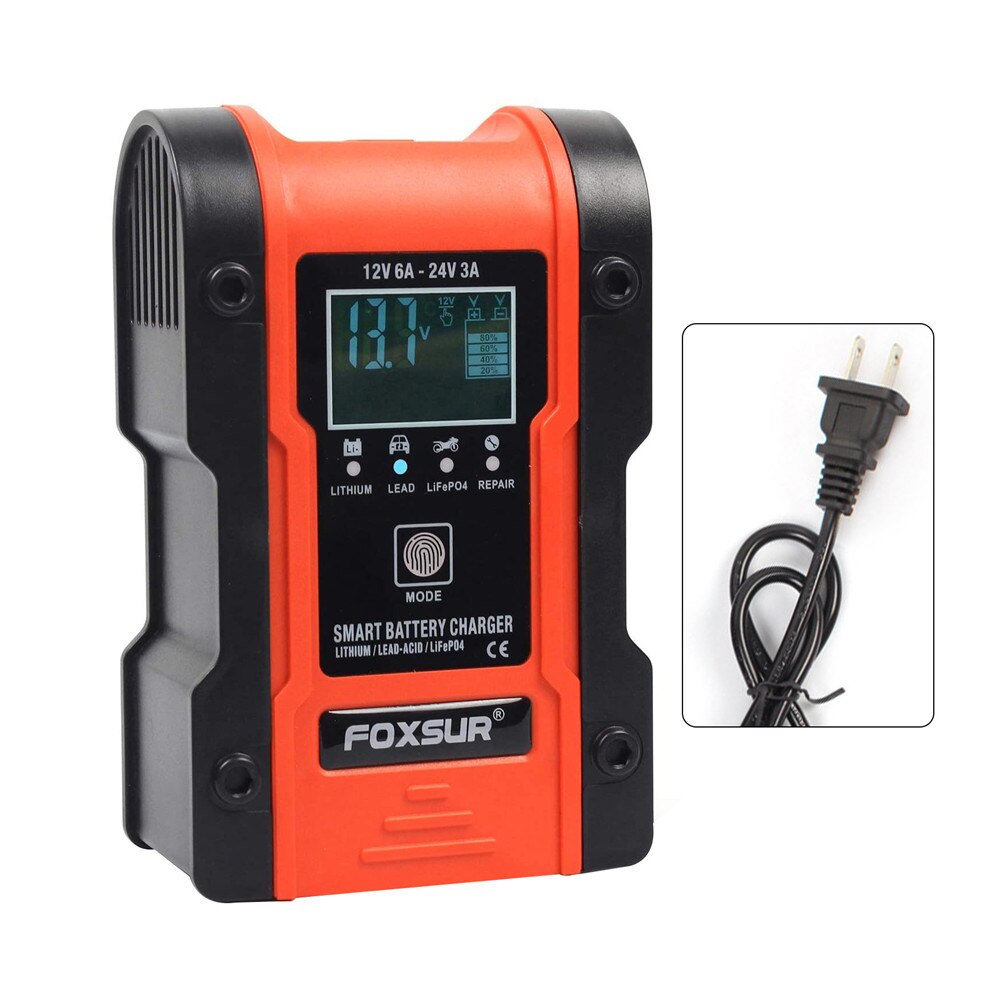 Newest Model 12V-24V Full Automatic Car Battery Charger Portable Power Pulse Repair Chargers LCD Display Energy Save: US plug