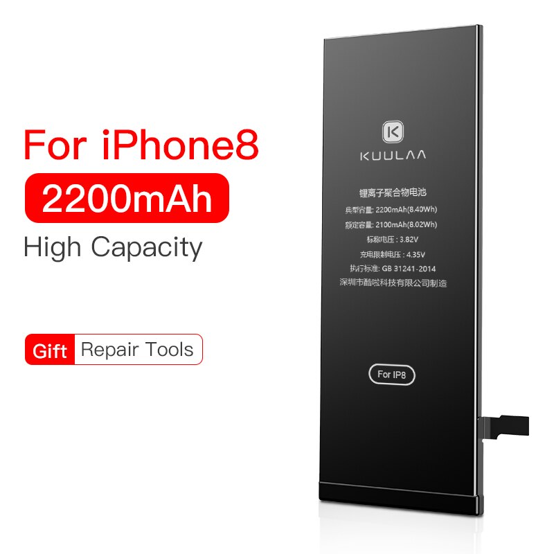 KUULAA Batterie Für iPhone 5 5S 6 6S 7 8 Plus X 6Plus 10 Original Hohe Kapazität Bateria Ersatz Batterie Für iPhone6 iPhone7: 2200mAh For iP 8