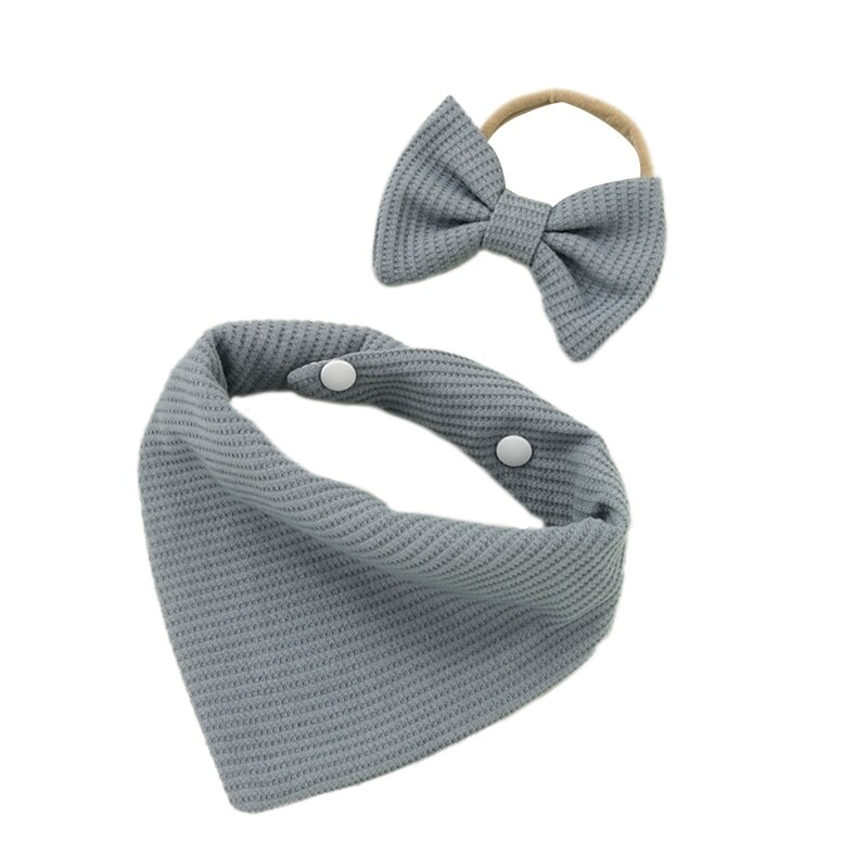 Bavoirs avec nœud papillon pour bébé, 2 pièces, bandeau gaufré, serviette de salive, bandeau triangulaire pour cheveux, Clo G99C