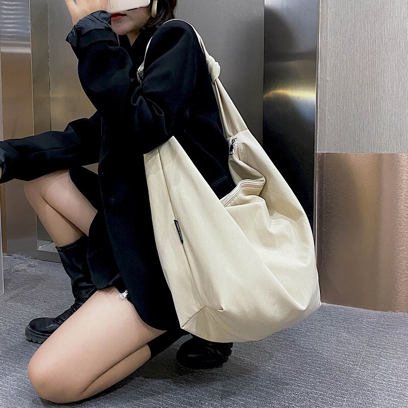 Frauen Schulter Tasche Nylon Handtasche Mädchen Käufer Umhängetasche Lässig Einfarbig Einfache Stil Große Kapazität Landstreicher Tasche