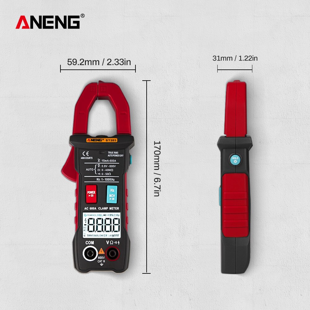 ANENG ST203 4000 Counts Full Range True RMS Digital Multimeter Clamp Meter AC/DC Voltage NCV Resistance Auto Range Flashlight
