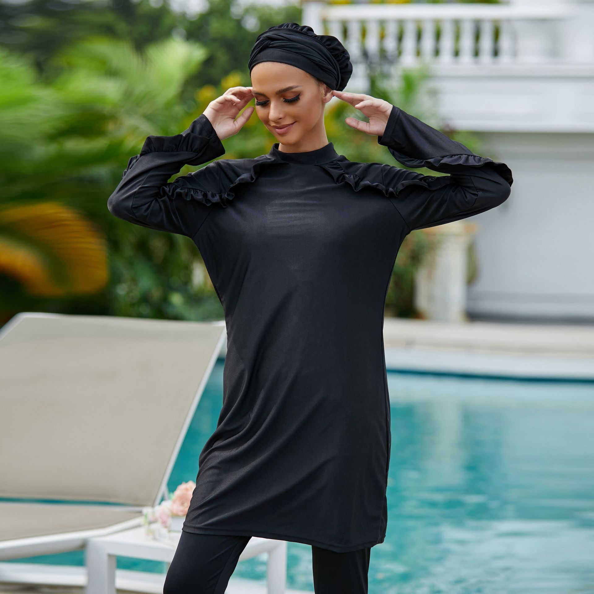 Burkini, langer muslimischer badeanzug für frauen, 3 -teilig, abaya, dubai, arabische damenbadeanzüge, türkei, maillots de bains, muslims ensemble  f2967