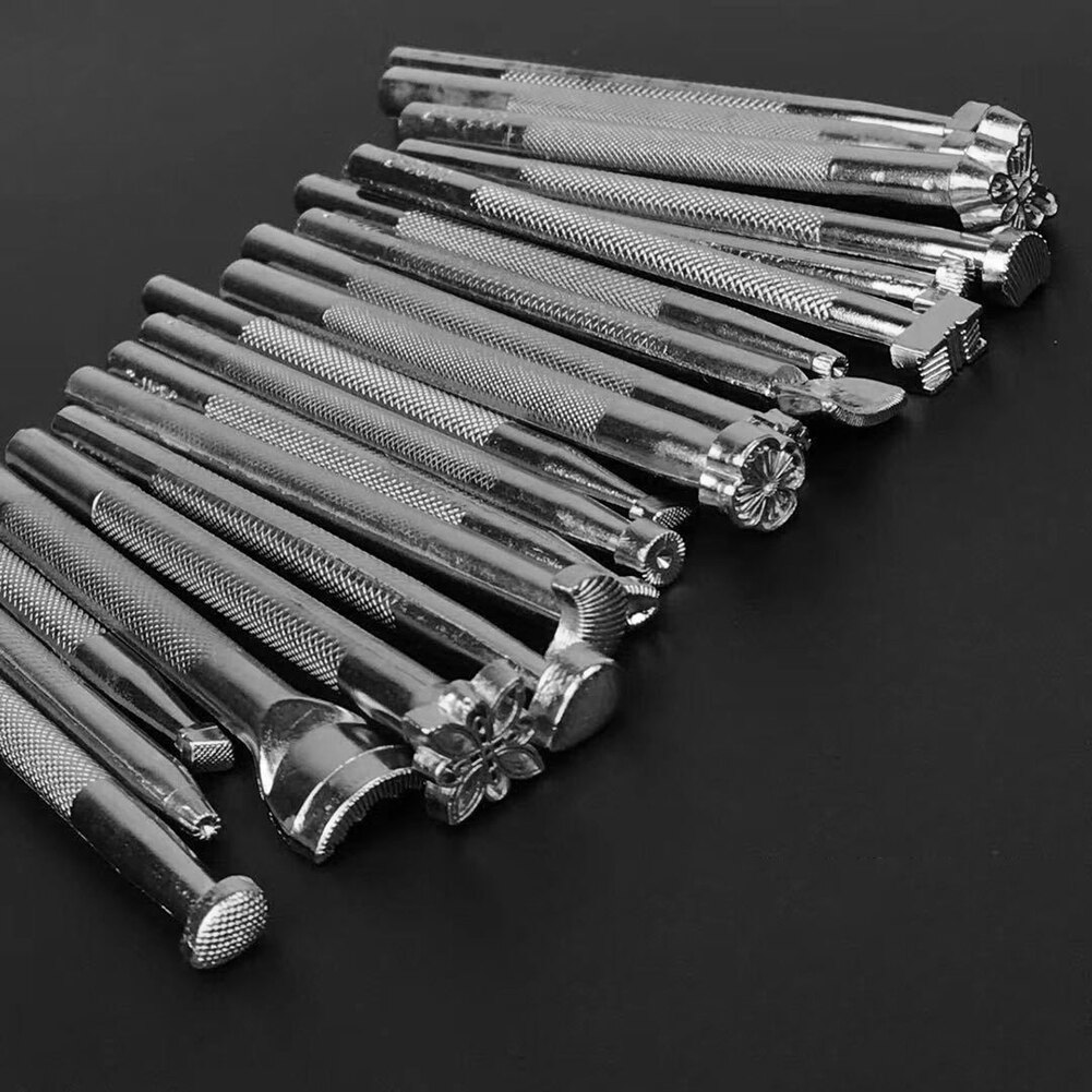 Outils d'impression en cuir, différents motifs, Sculpture sur métal, poinçon artisanal, Sculpture imprimée, Kits d'estampage de selle en cuir, bricolage, 20 pièces