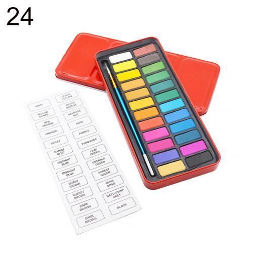 12/18/24 farver bærbart solidt pigment akvarel maling pensel kunstforsyninger bærbar akvarel maling sæt til studerende: 24 farver