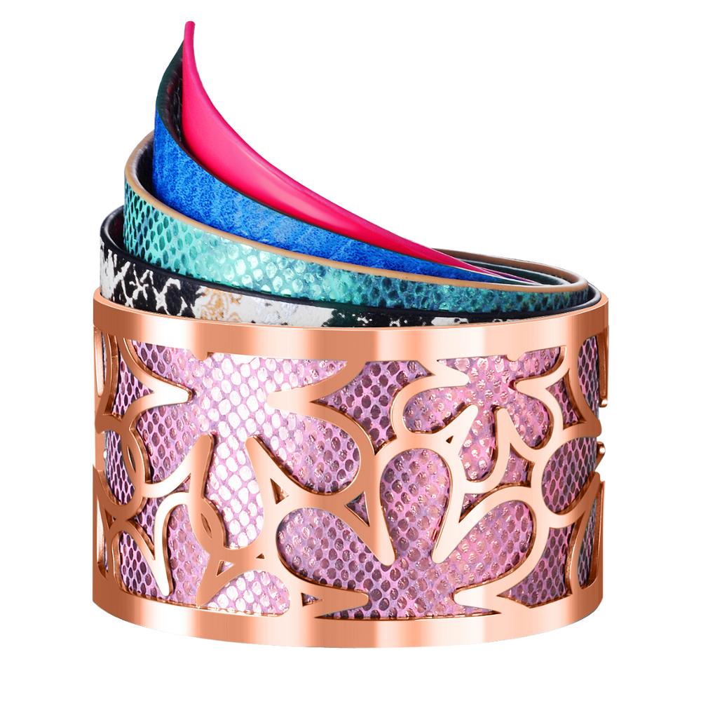 Rosa ouro manguito pulseira de couro do plutônio oco para fora ímã botão pulseira georgettes jóias indianas pulseiras amor pulseiras pulseiras