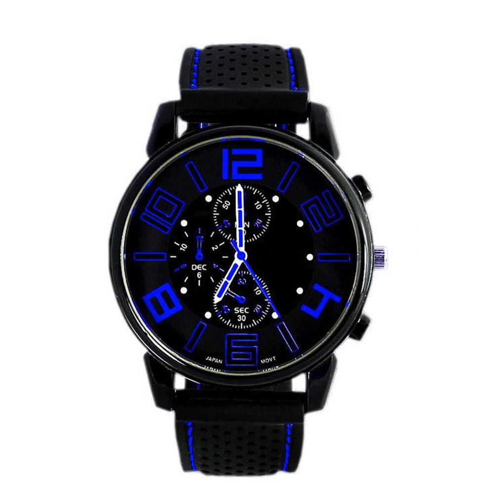 Herre quartz analog ur silikone strop band rund skive sport armbåndsur: Blå