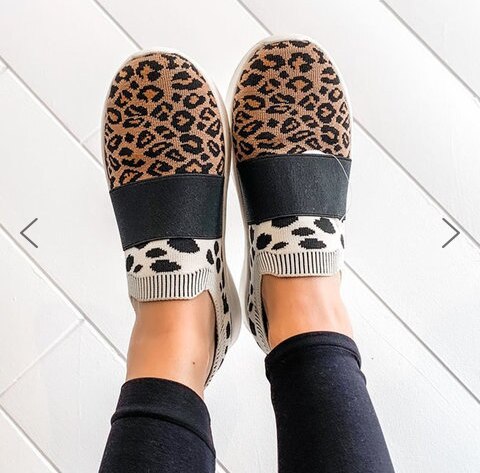 Sneakers kvinder sko letvægts strikkede fritidssko kvinde åndbare mesh sko kvinde leopard tenis feminino