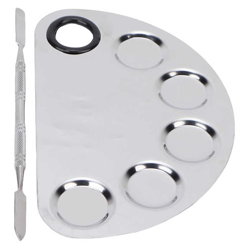 Makeup Mixing Palette Textured Handle Thumb Hole Stainless Steel Comfortable Grasping Metallic Burnish Cosmetic Makeup Mixing