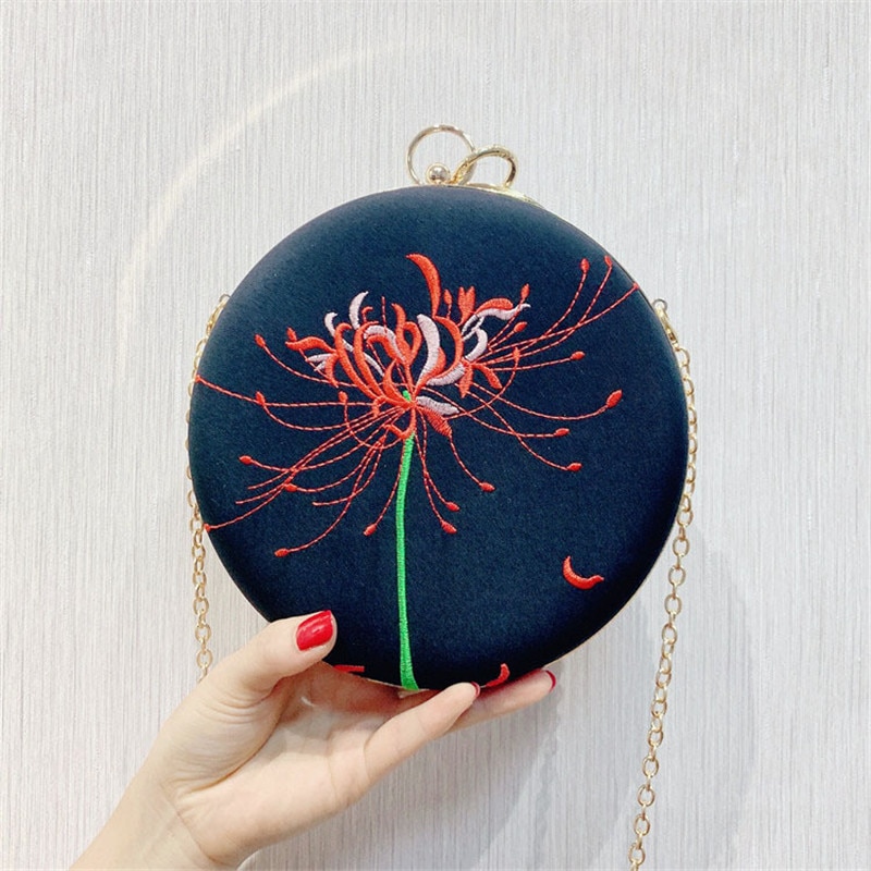 Avondtasje voor dames, clutch met kristallen bloemenborduursel en gouden ketting, leren tas voor diner en feest,  mn1405 stuks: Zwart