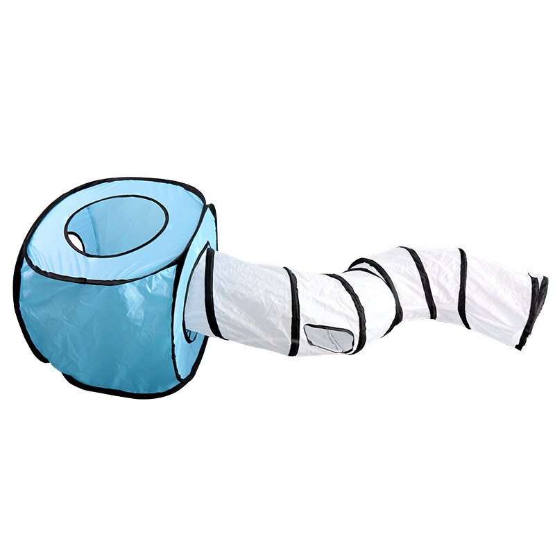 Túnel de gato de 3 agujeros, Gato S, broca de forma cilíndrica, carpa interactiva de entrenamiento para gatos, juguetes para mascotas para interior y exterior, túnel plegable para gatos: Blue