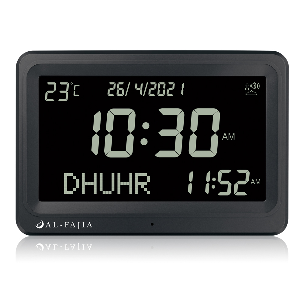 Al-Fajia Groter Lcd-scherm Azan Klok 8 Athan Geluiden Multi-Talen Hijir Gregoriaanse Kalenders Moslim Gebed Bureau wekker: Black