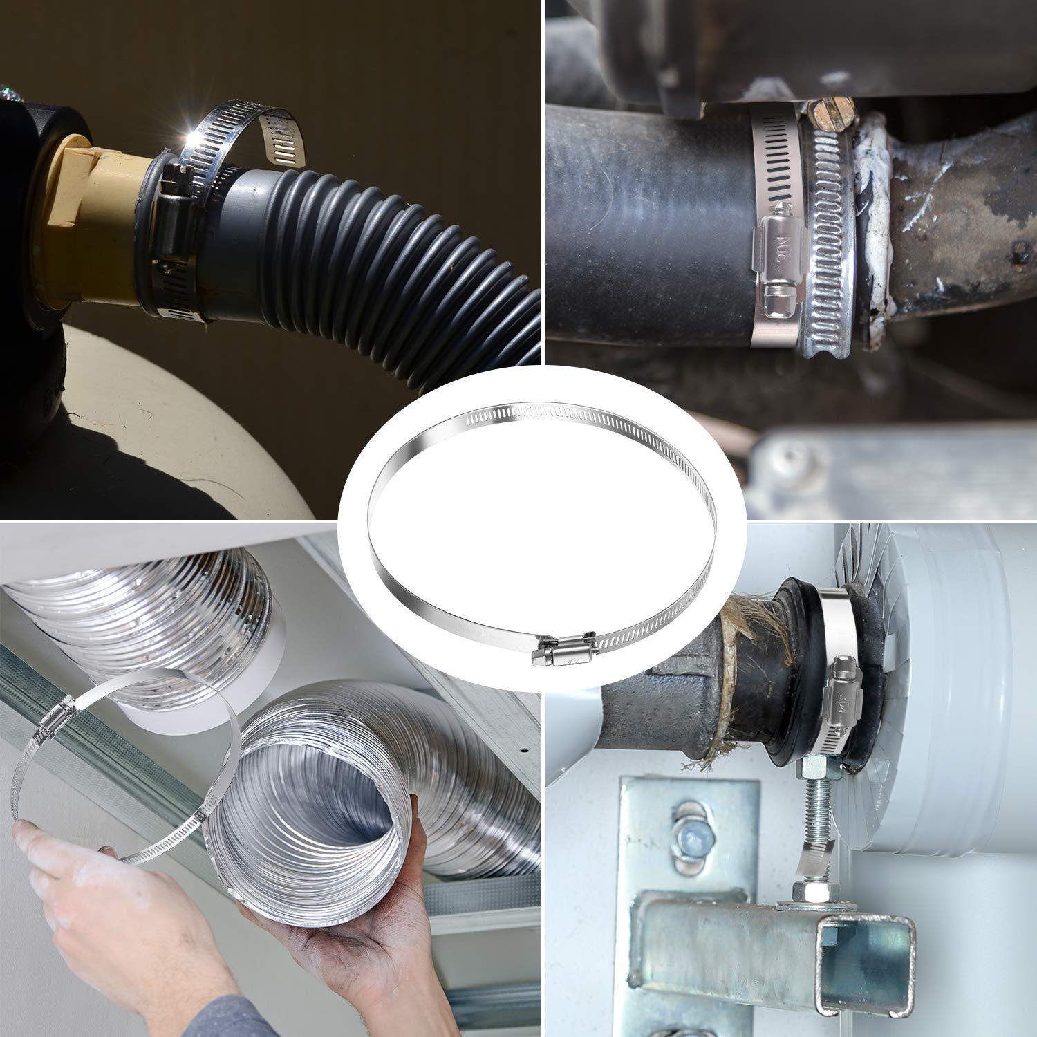 6pcs 6 Inch Large Size Hose Clips 304 Stainless Steel Duct Clamps Worm Gear Adjustable 141mm-165mm Hose Clamp