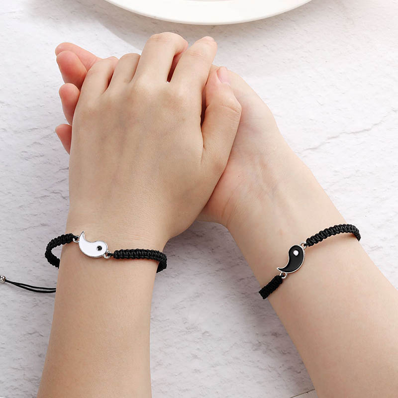 2pcs/pair Ying Yang Couple Bracelet Tai Chi Gossip Banish Matching Braslet Handmade Braided Braclet Adjustable BFF Brazalete