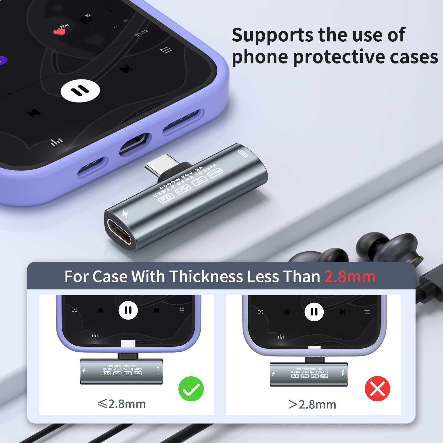 PD 60W Fast Charging USB C Adapter Audio Converter, 2 in 1 Charging USB3.2 10Gbps Data Transfer Adapter For Phones And Tables