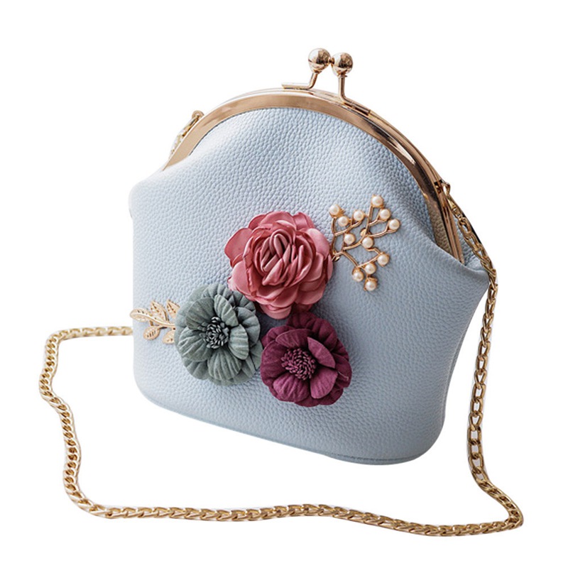 Femmes stéréo fleurs sac à bandoulière dames petit Vintage fourre-tout sac à main chaîne sac à main Messenger sac pochette pour les filles: Blue