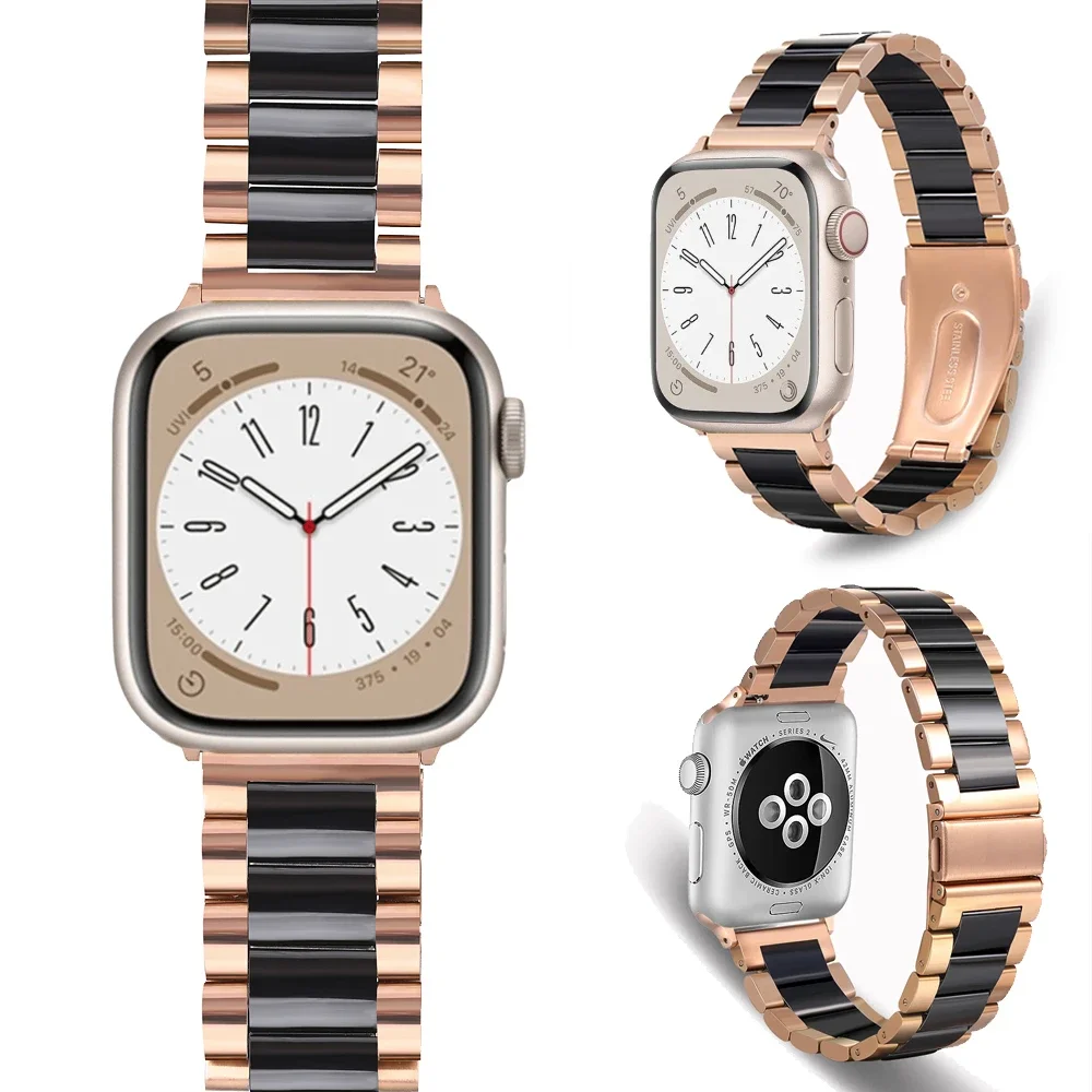 Metal+Ceramic Strap For Apple Watch Ultra/2 49mm 10 9 8 7 Stainless Steel Bracelet band iWatch 6 5 4 SE 46mm 44mm 45mm 41mm 42mm