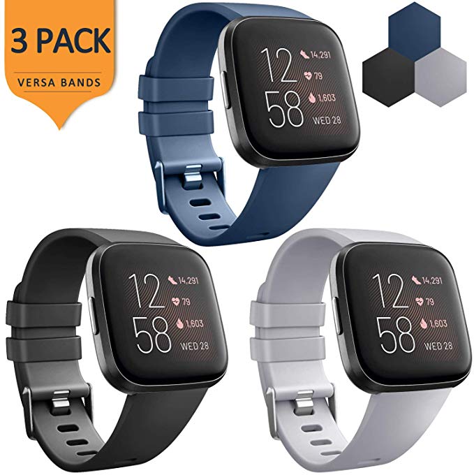 3pcs Strap For Fitbit Versa 2 Band Soft Silicone Wrist Waterproof Replacement Watch Strap For Fitbit Versa/Versa 2: 10 / S