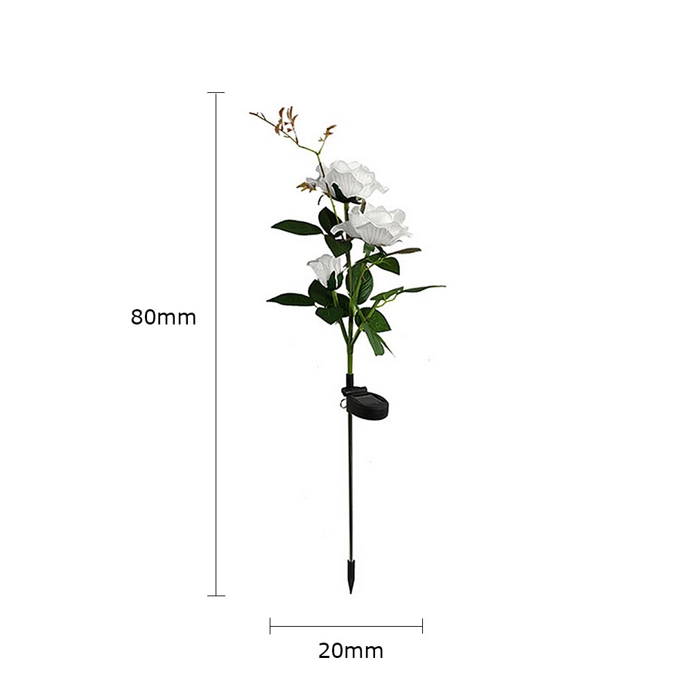 3 LED Solar Simulation Rose Flower Light IP65 Waterproof Garden Landscape Lamp Solar Bollard Light Led Solar Stick Lights: White