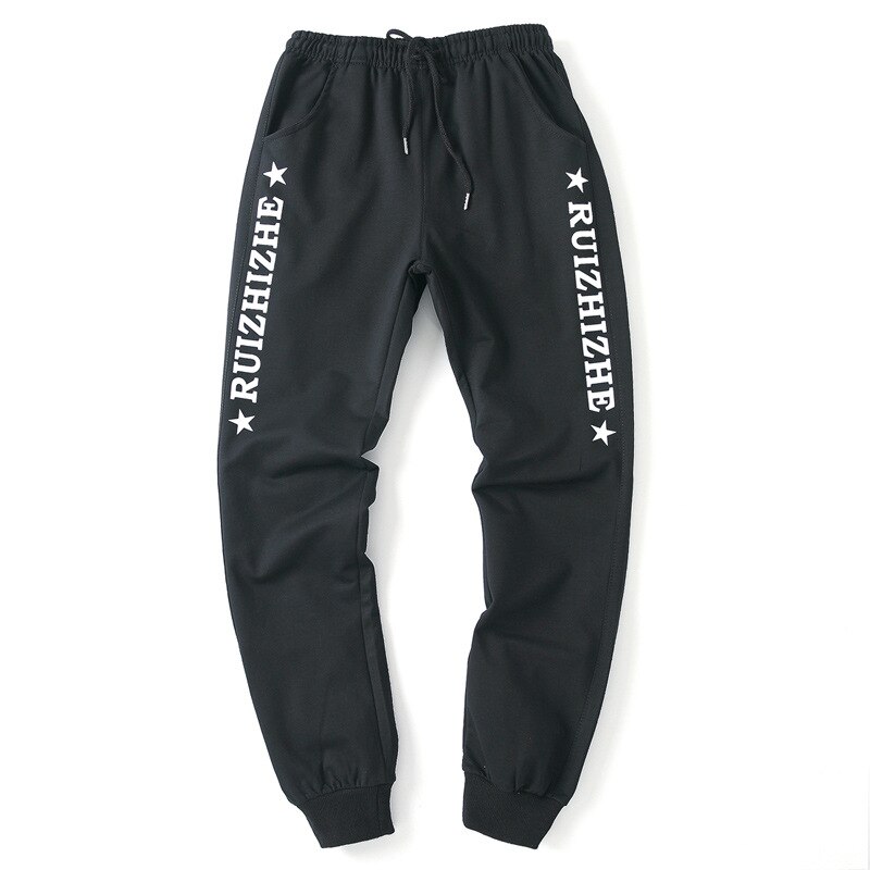 Bomull sport bukser bokstav trykt løpe menn joggebukser hip hop gym streetwear menn trening joggebukse 4xl: Svart / L