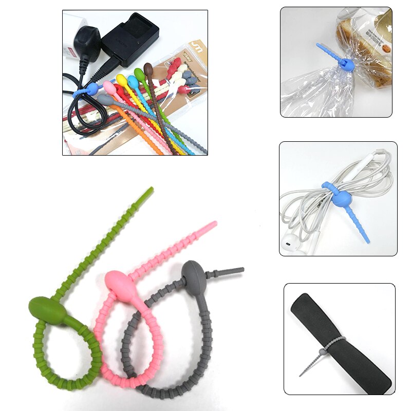 Gjenbrukbar silikonpose glipper 100%  matvare kabelhåndtering multifunksjonell husholdnings kabelbånd silikon matte glipper matbeskytter