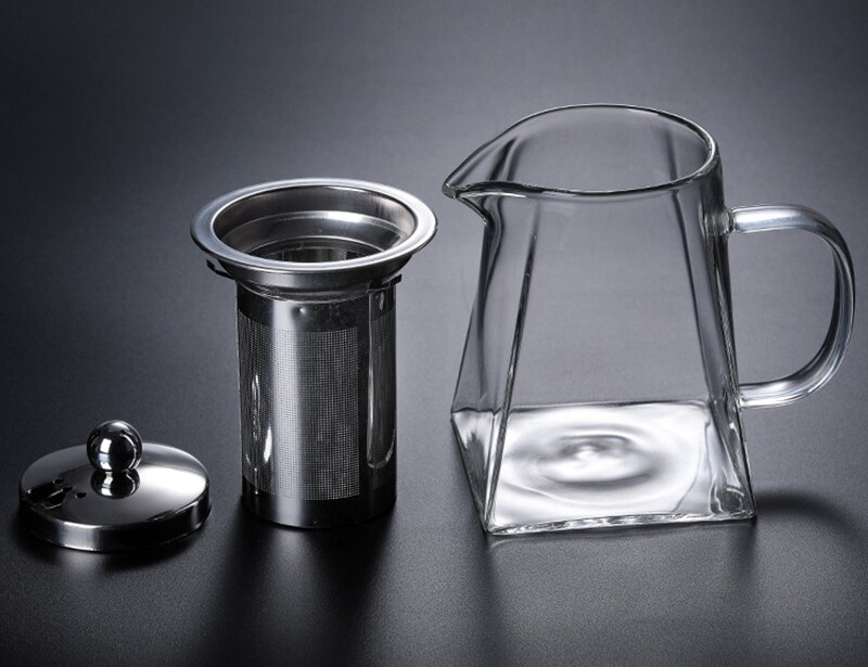 Nueva tetera de vidrio resistente al calor con infusor de acero inoxidable, recipiente calentado, tetera, buena hervidor transparente, cestas de filtro cuadradas