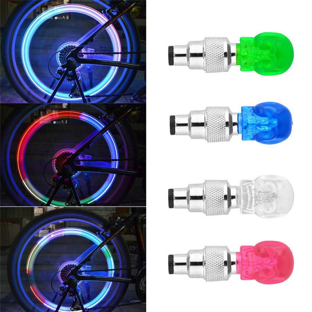 2pcs Skull Shape Valve Cap LED Light Wheel Tyre Lamp For Car Motorbike Bike